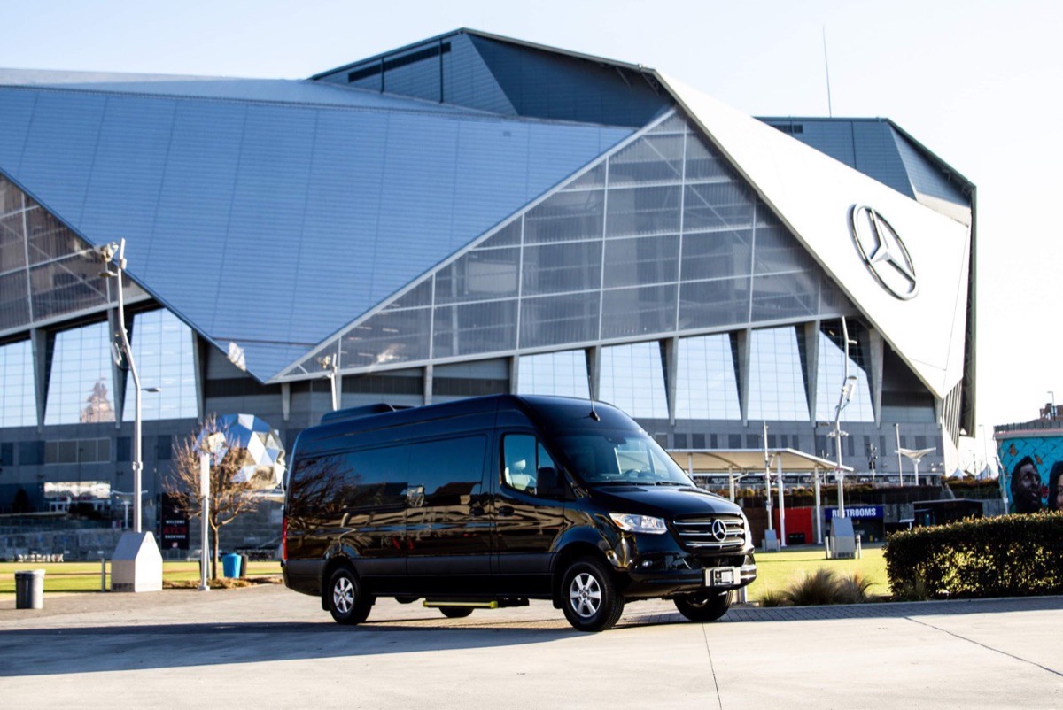 Mercedes-Benz Sprinter van available for rental at Hartsfield-Jackson Atlanta International Airport near Mercedes-Benz Stadium