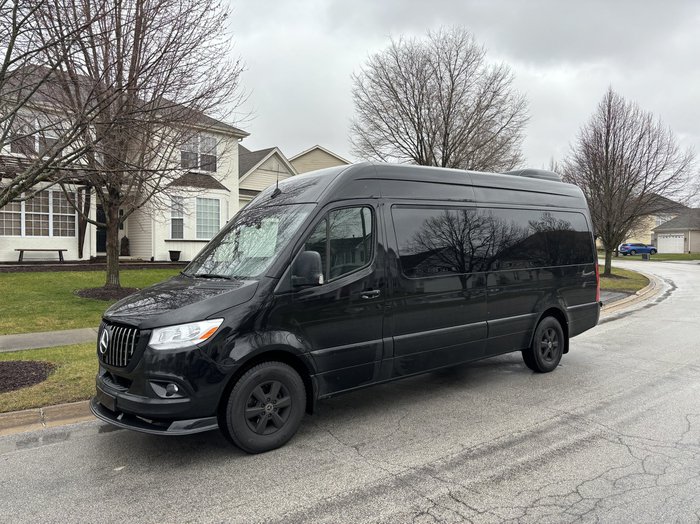 VIP 14-seater Mercedes-Benz Sprinter van with 2x5 ft trunk space available for rental in Chicago