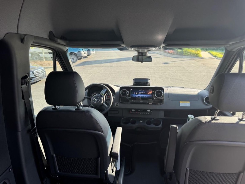Sprinter van driver cockpit and dashboard in Los Angeles rental