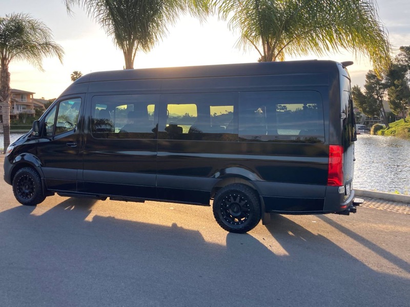 Black Sprinter van front exterior view available for rent in Los Angeles
