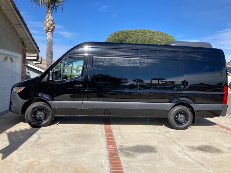 White Sprinter van rear view showing cargo space in Los Angeles