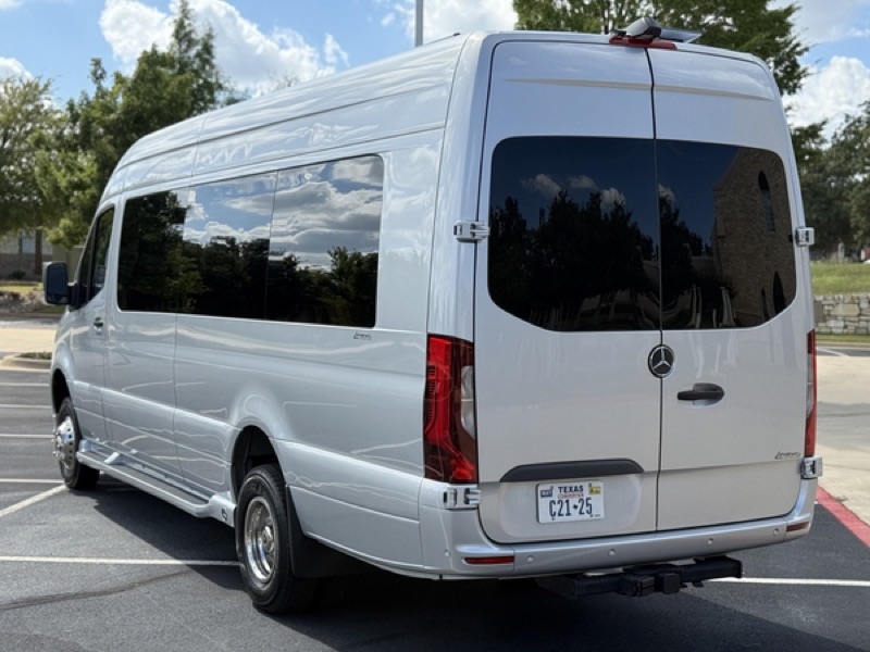 Sprinter van rear view available for rent in Midland, Texas
