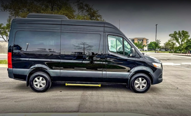 Sprinter van fleet side view available for rent in Midland, Texas