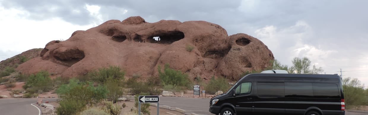 Mercedes-Benz Sprinter van parked at Papago Park Hole-in-the-Rock in Phoenix Arizona — Sprinter Rentals Phoenix location