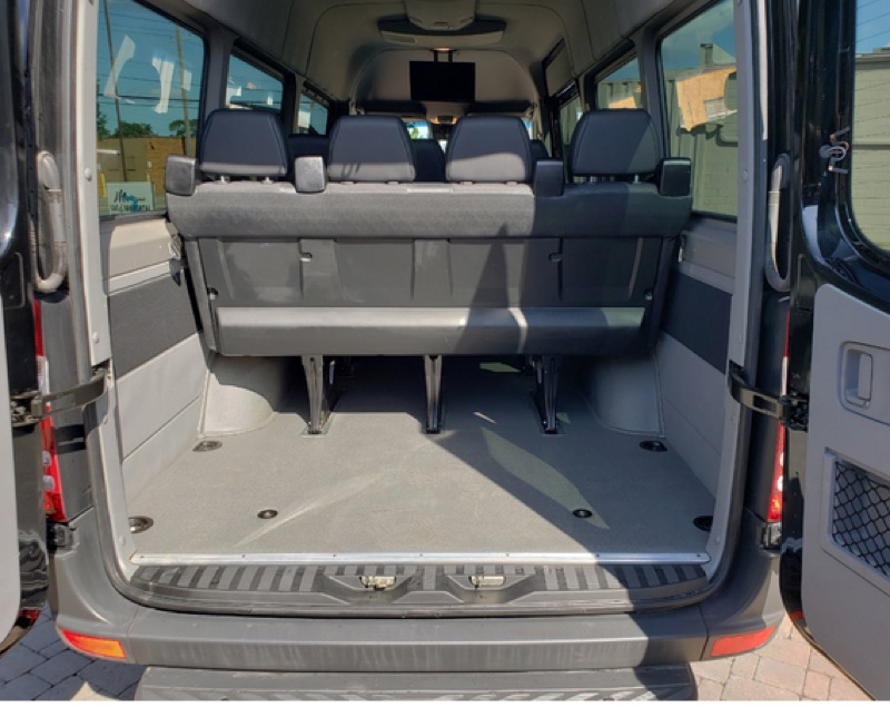 15-seat Mercedes Sprinter van with cargo space for Raleigh-Durham group rentals