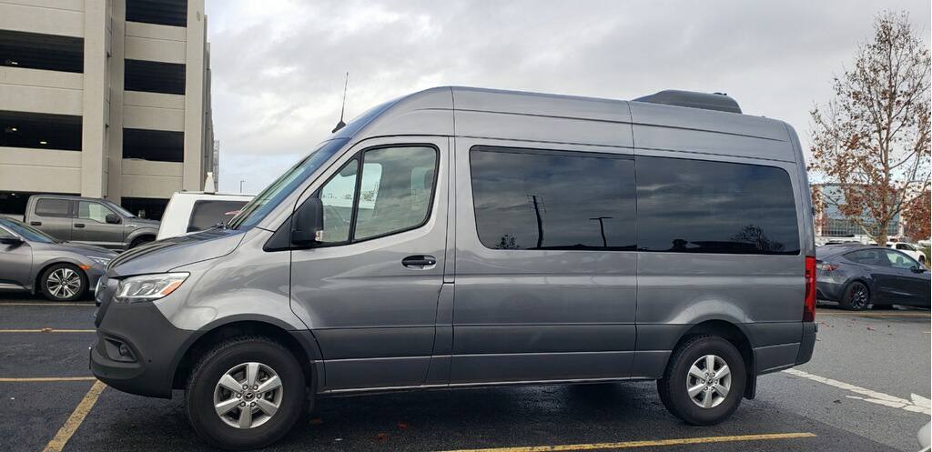Mercedes-Benz Sprinter passenger van side profile — Sacramento, CA van rental near Sacramento International Airport