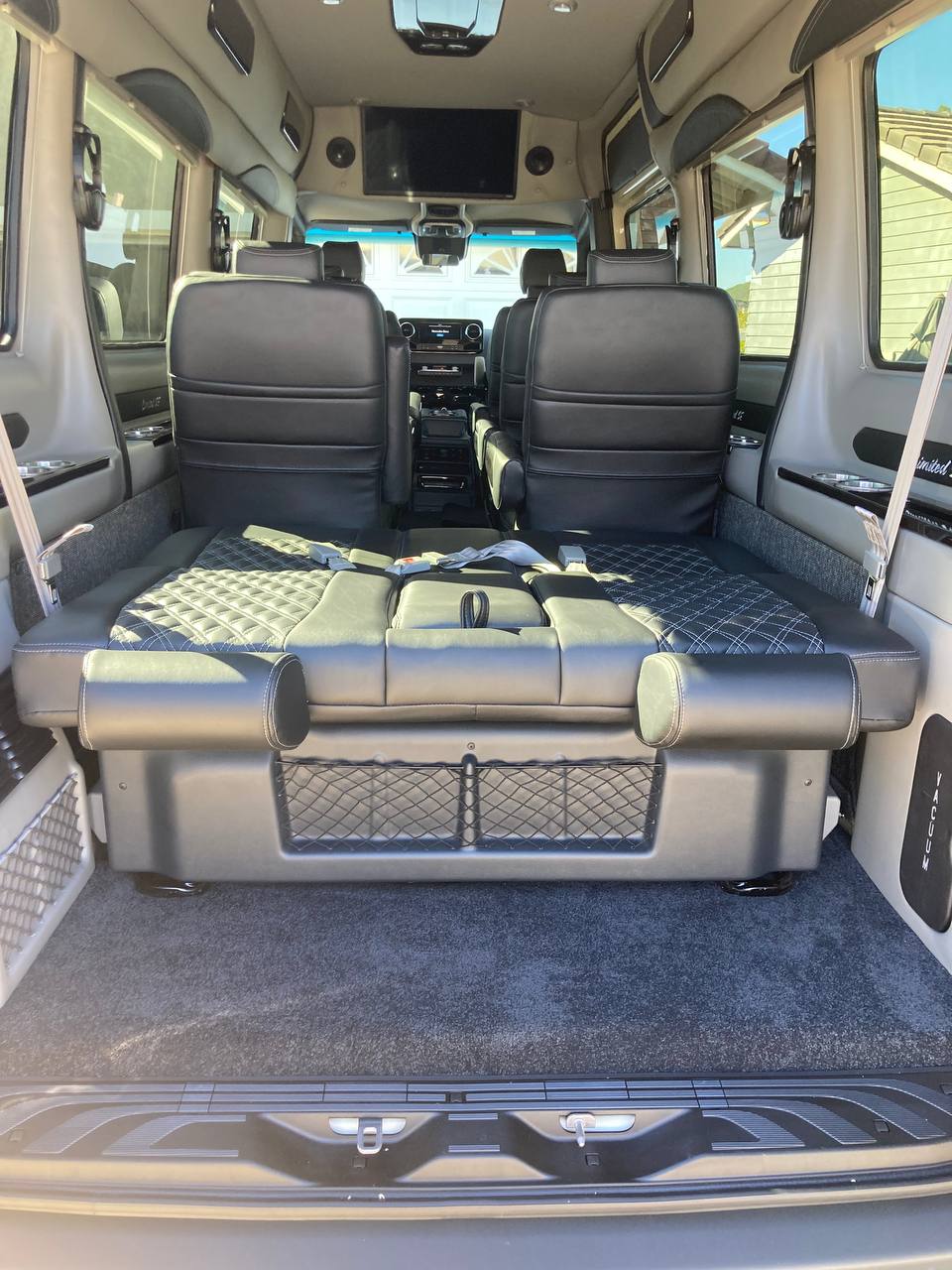 VIP Mercedes Sprinter 11-seater van with rear bed for rent in San Francisco