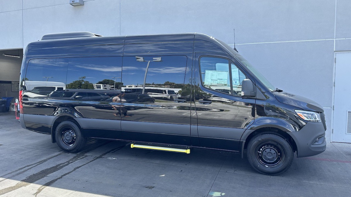 Sprinter van exterior in Savannah, GA for group travel and weddings