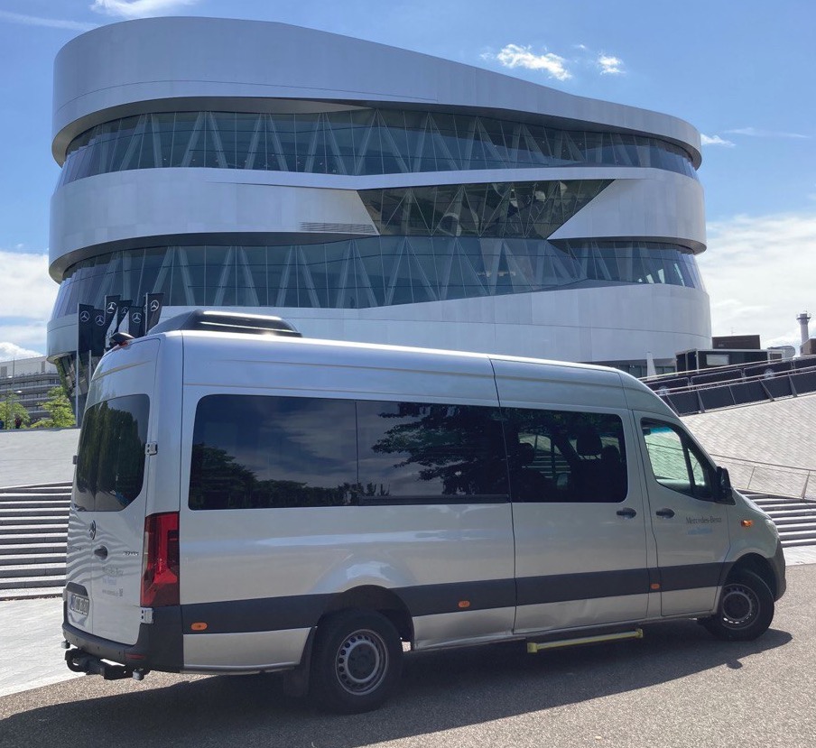 Sprinter van parked in Stuttgart — available for group travel and road trips in Germany