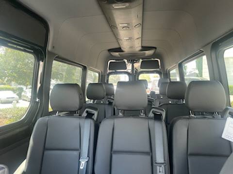 Sprinter van interior passenger seating for group travel in Vancouver, WA