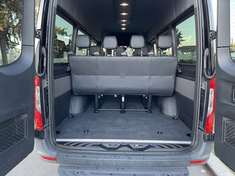 Rear cargo area with the bench seat folded for space
