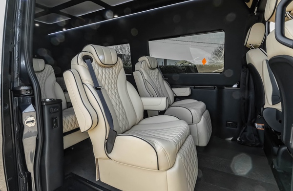 Interior seats and features of the VIP Sprinter